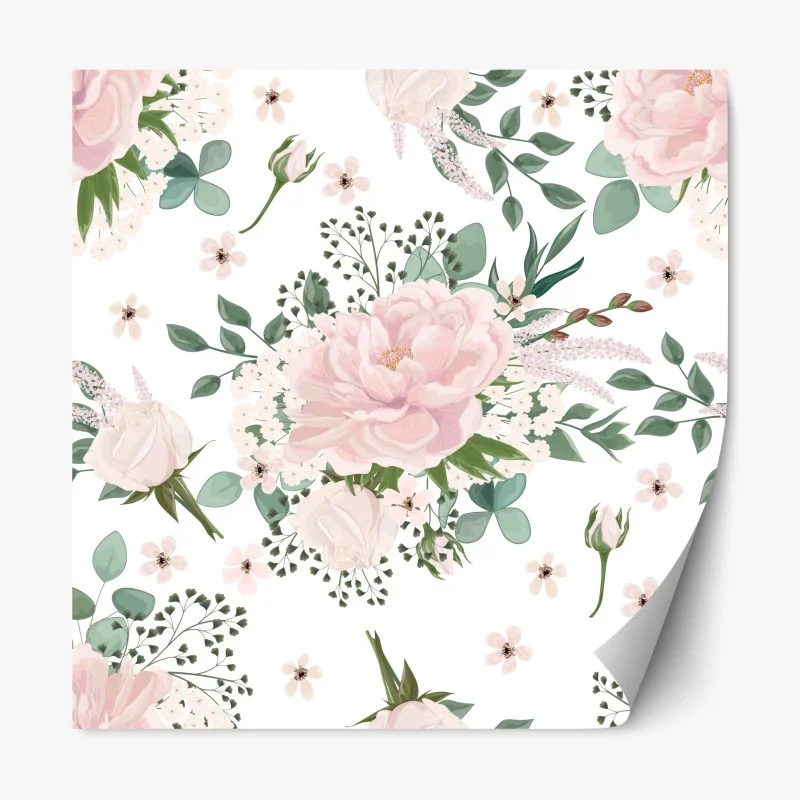 Adesivo riposizionabile bouquet di peonie rosa su sfondo bianco