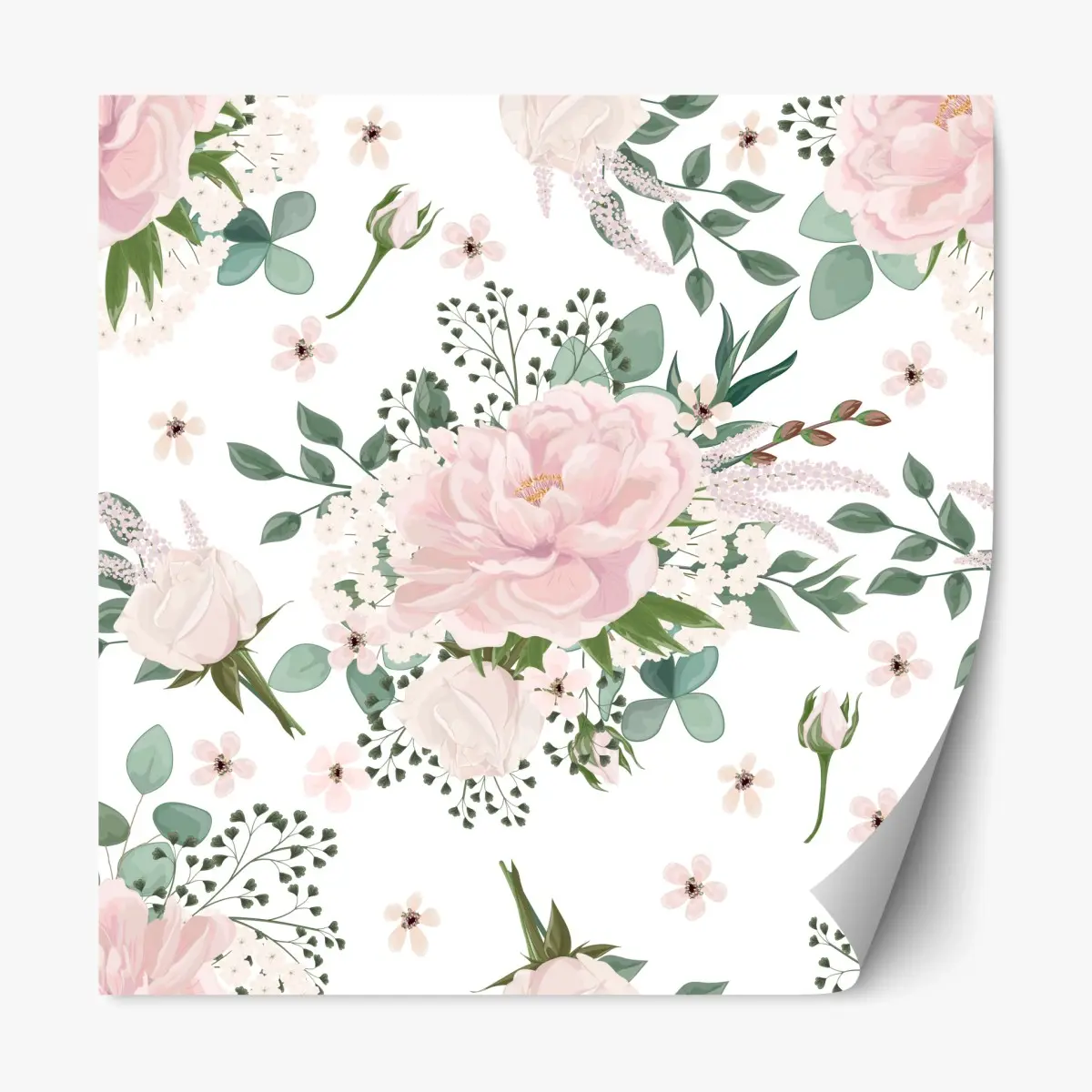 Adesivo riposizionabile bouquet di peonie rosa su sfondo bianco • Wallissimo®
