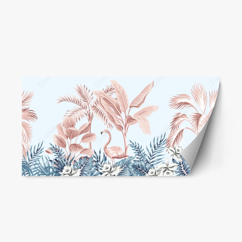 Adesivo riposizionabile scena tropicale rosa e azzurra con fenicottero