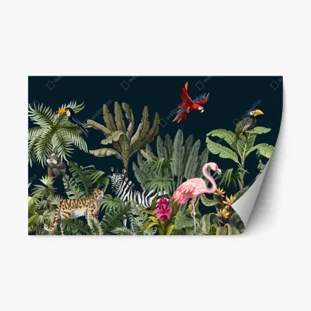 Adesivo riposizionabile paesaggio tropicale con fauna esotica • Wallissimo®