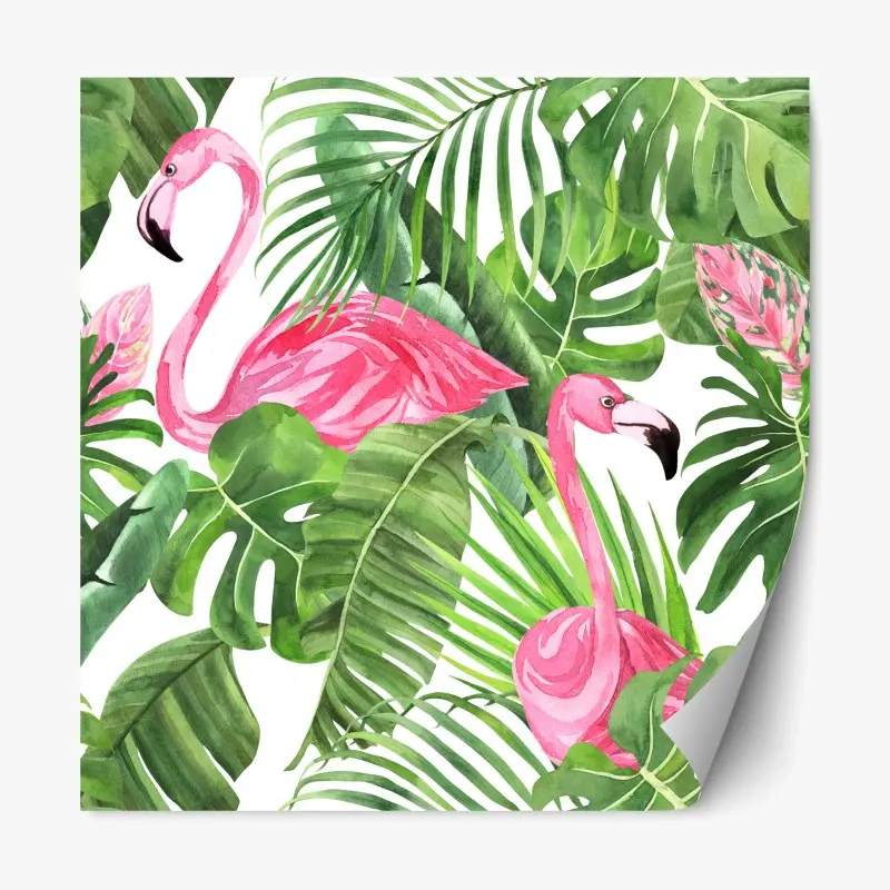 Adesivo riposizionabile motivo tropicale con fenicotteri rosa
