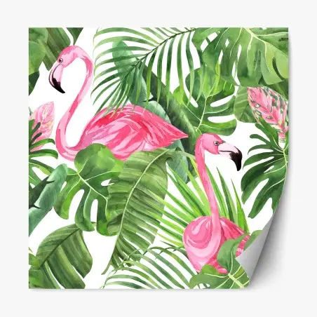 Adesivo riposizionabile motivo tropicale con fenicotteri rosa • Wallissimo®