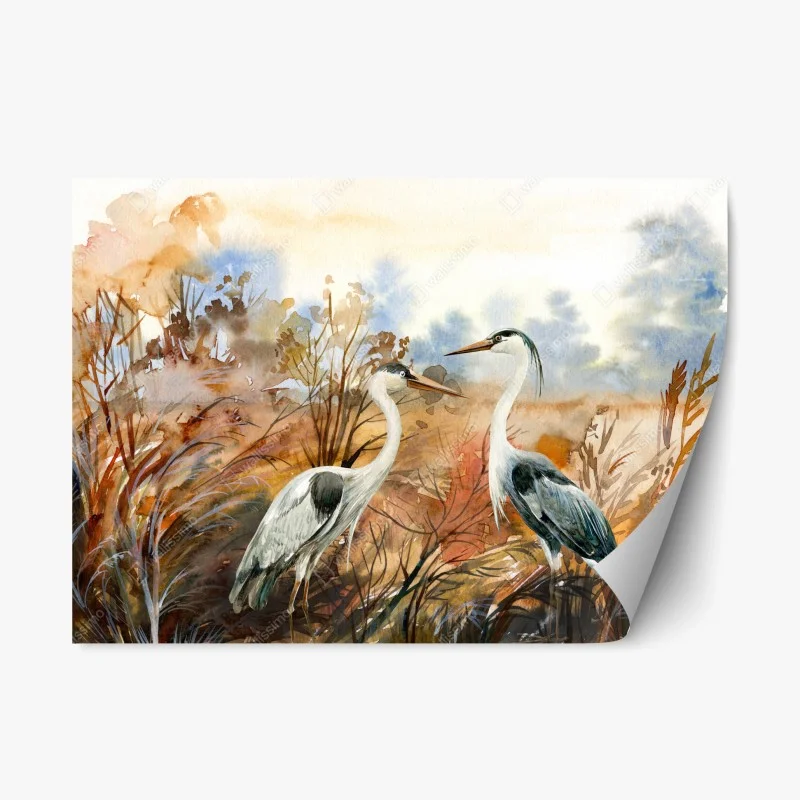 Adesivo riposizionabile aironi nella palude acquerellata