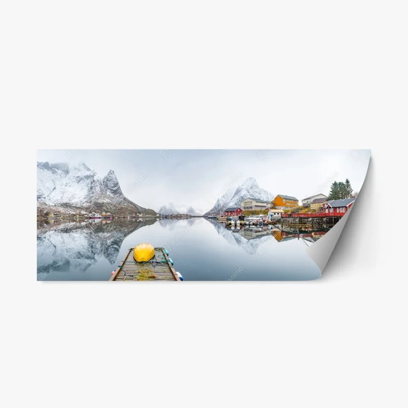 Adesivo riposizionabile riflessi sul fiordo innevato