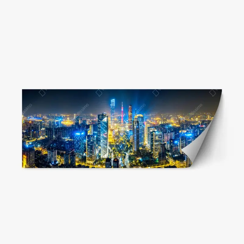 Adesivo riposizionabile panorama notturno del distretto finanziario di Guangzhou