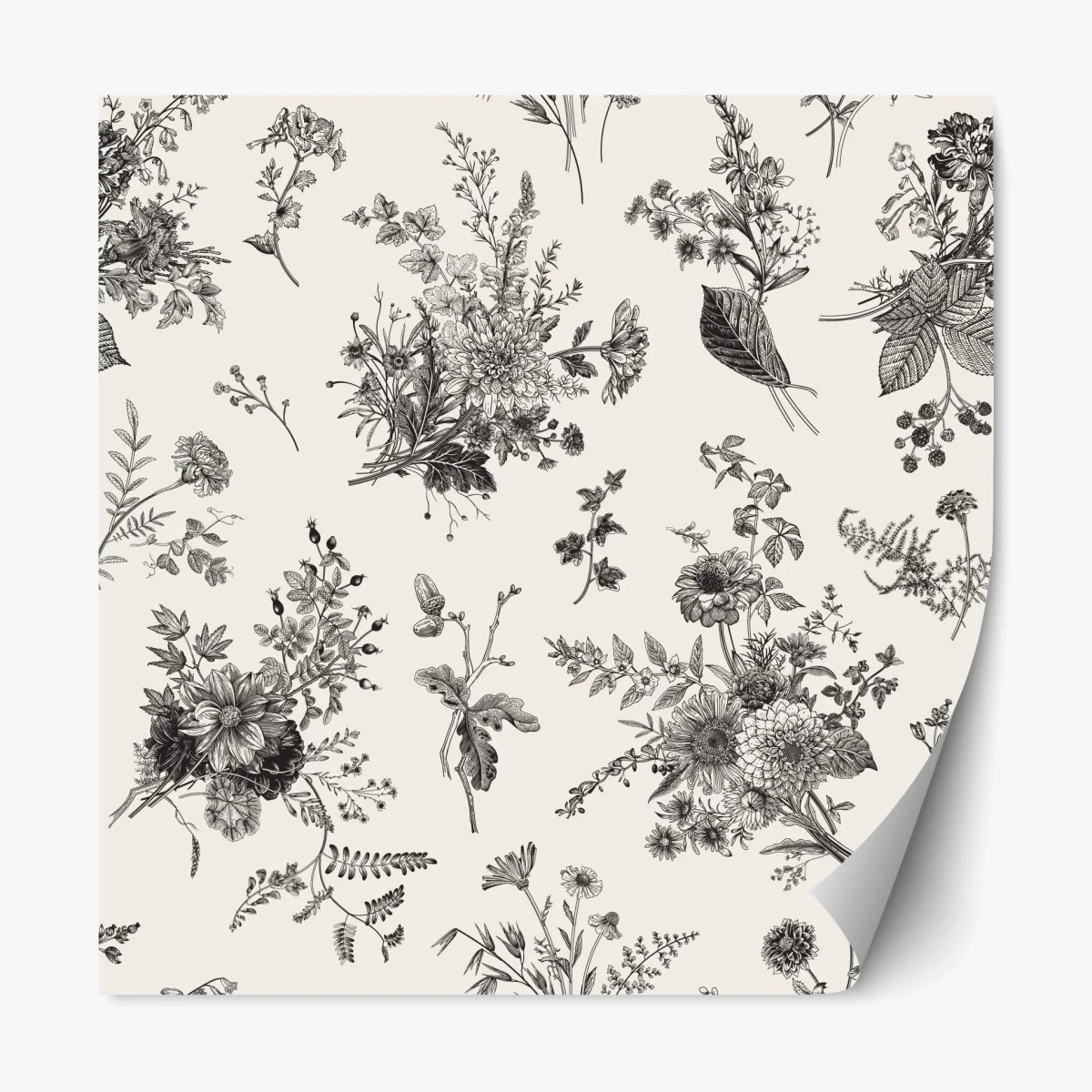 Adesivo riposizionabile motivo botanico vintage in bianco e nero • Wallissimo® Adesivo riposizionabile motivo botanico vintage in bianco e nero • Wallissimo®