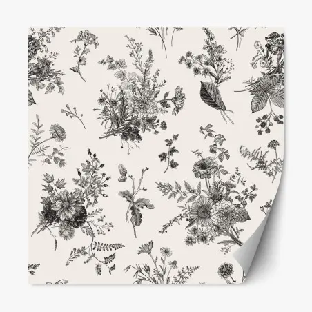 Adesivo riposizionabile motivo botanico vintage in bianco e nero • Wallissimo®