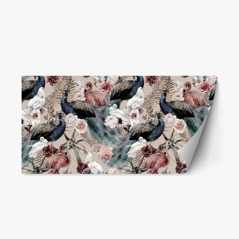 Adesivo riposizionabile motivo floreale senza soluzione con uccelli in acquerello