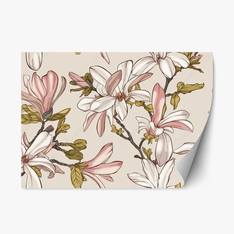 Adesivo riposizionabile magnolie in fiore su sfondo pastello