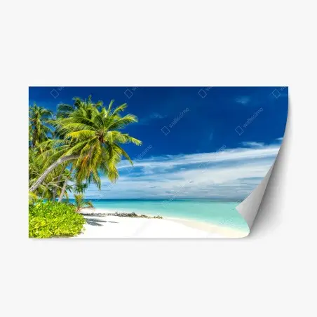 Adesivo riposizionabile oasi tropicale di palme e mare turchese • Wallissimo®