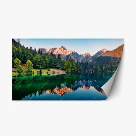 Adesivo riposizionabile panorama del Lago di Fusine con Mangart • Wallissimo®