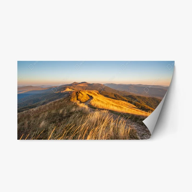 Adesivo riposizionabile panorama montano al tramonto dorato