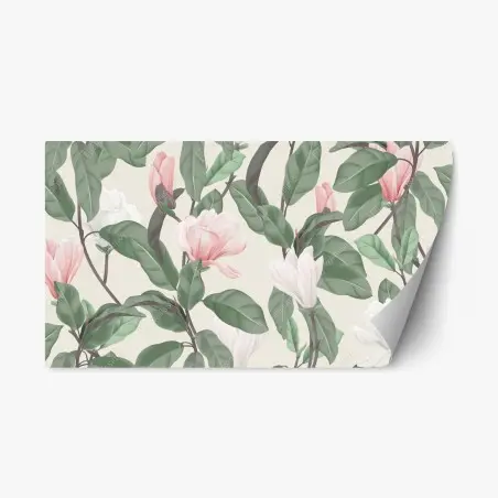 Adesivo riposizionabile motivo floreale di magnolia anice in toni pastello • Wallissimo®