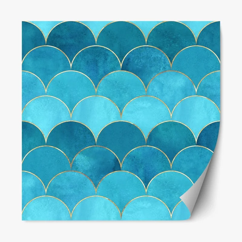 Adesivo riposizionabile scaglie marine turchesi con bordi dorati