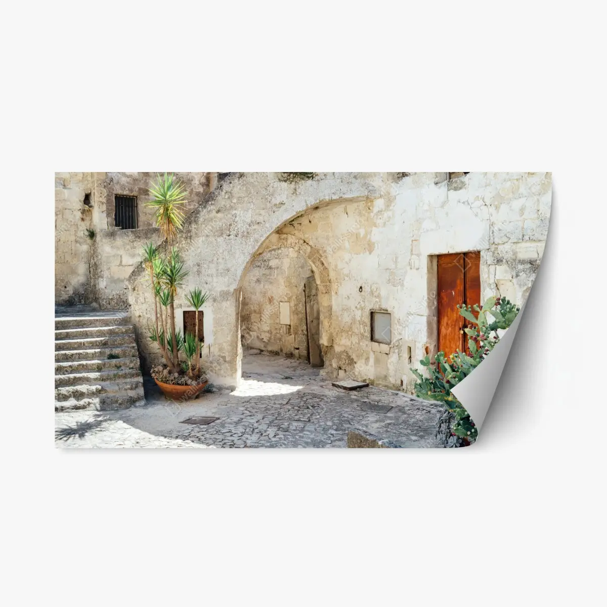 Adesivo riposizionabile angolo mediterraneo in pietra • Wallissimo®
