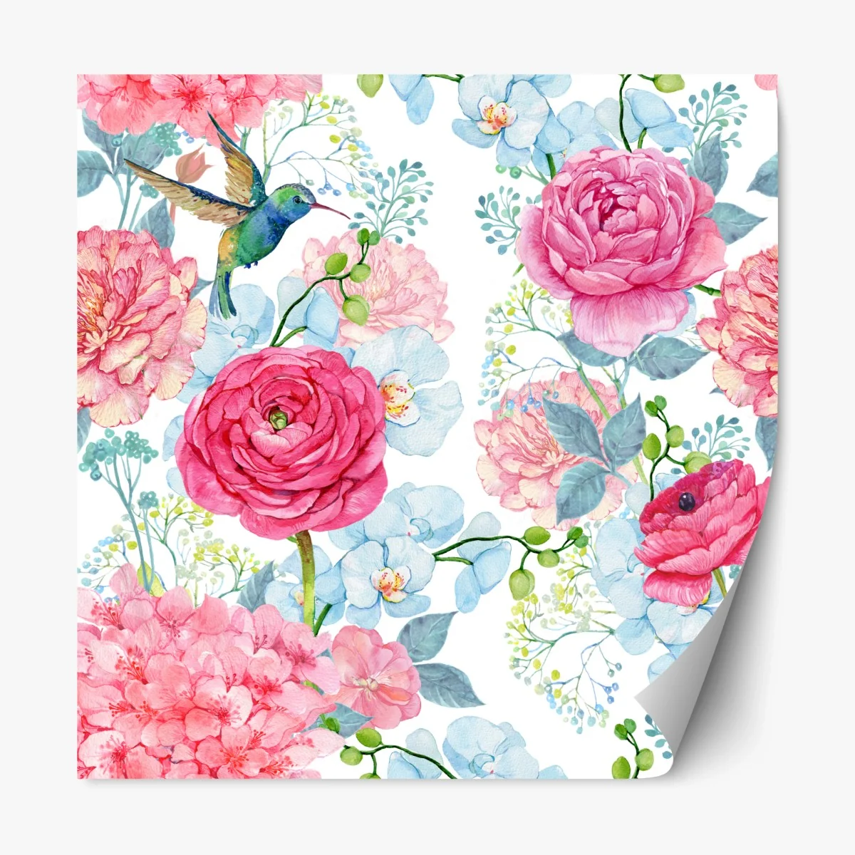 Adesivo riposizionabile motivo floreale acquerellato con colibrì • Wallissimo® Adesivo riposizionabile motivo floreale acquerellato con colibrì • Wallissimo®