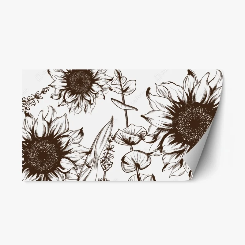 Adesivo riposizionabile girasoli a inchiostro su sfondo neutro