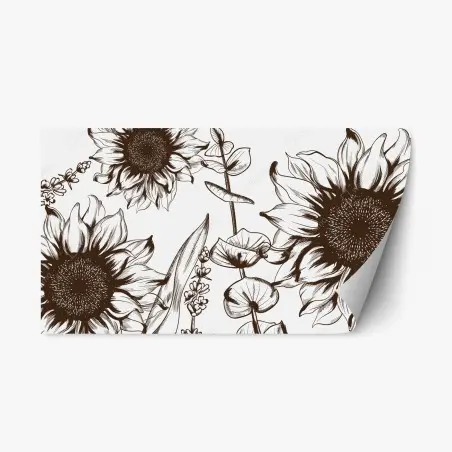 Adesivo riposizionabile girasoli a inchiostro su sfondo neutro • Wallissimo®