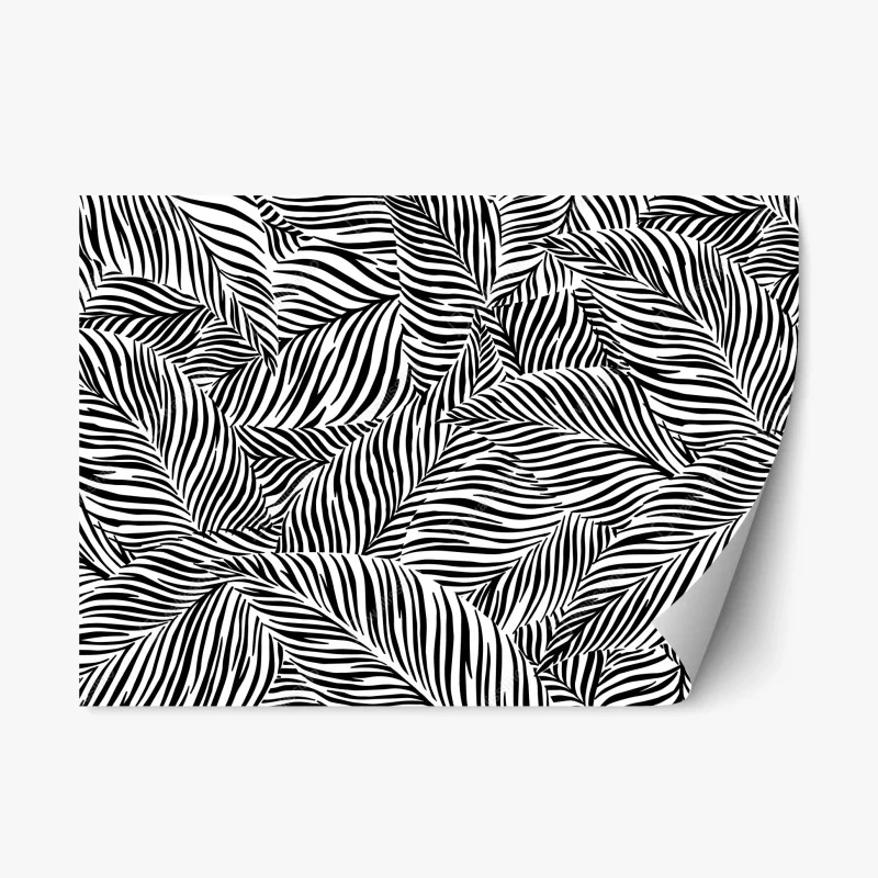 Adesivo riposizionabile trama di foglie a righe in bianco e nero