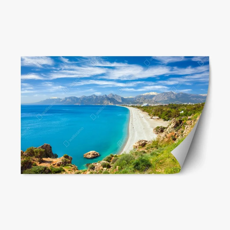 Adesivo riposizionabile panorama della spiaggia di Konyaalti, Antalya • Wallissimo®