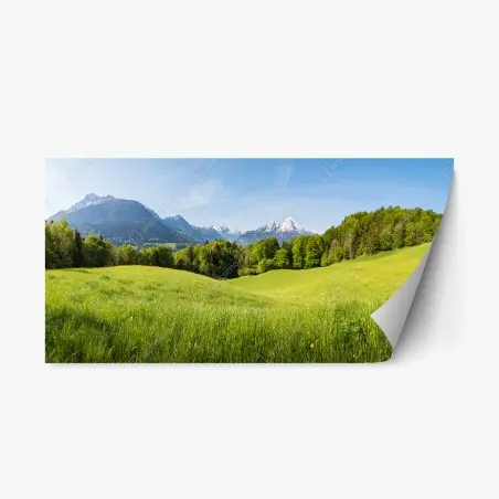 Adesivo riposizionabile panorama montano primaverile • Wallissimo®