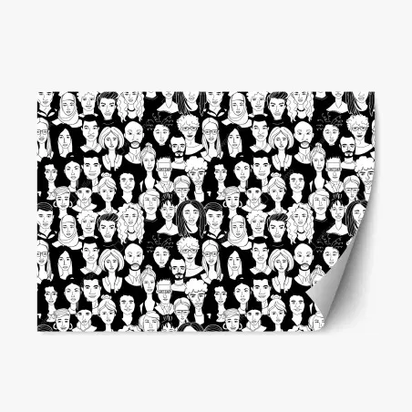 Adesivo riposizionabile ritratto collettivo in bianco e nero • Wallissimo®