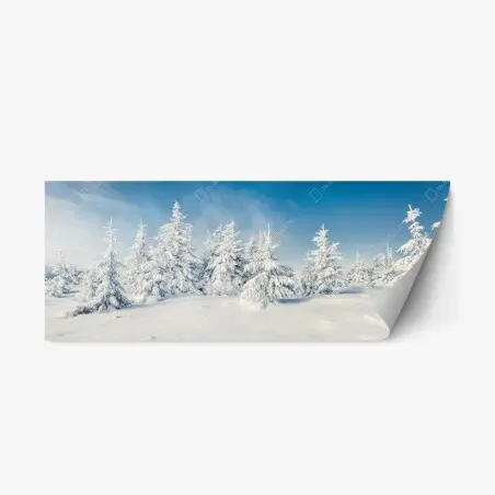 Adesivo riposizionabile panorama invernale di abeti innevati • Wallissimo®