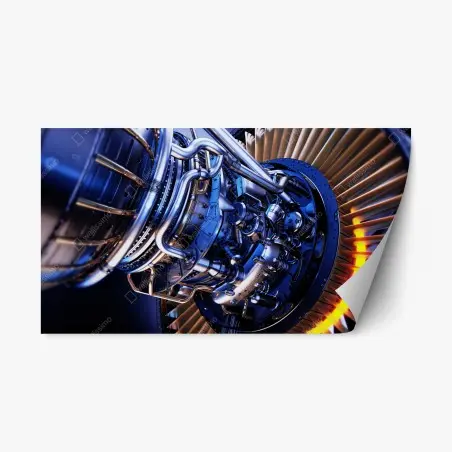 Adesivo riposizionabile dettaglio di turbina aerospaziale in luce blu • Wallissimo®