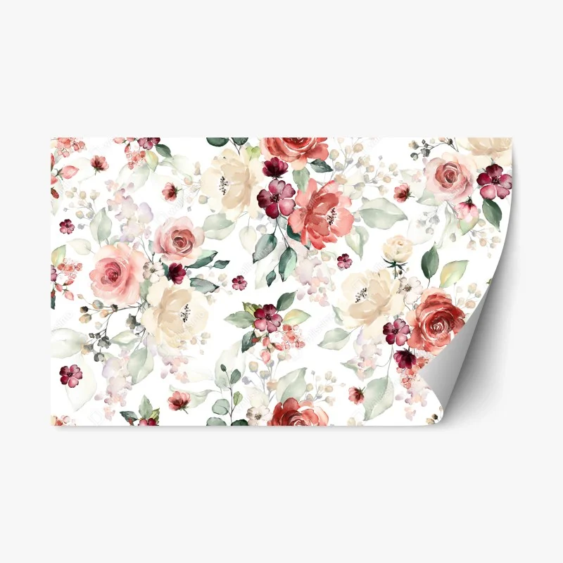 Adesivo riposizionabile motivo floreale acquerellato in tonalità pesca e crema