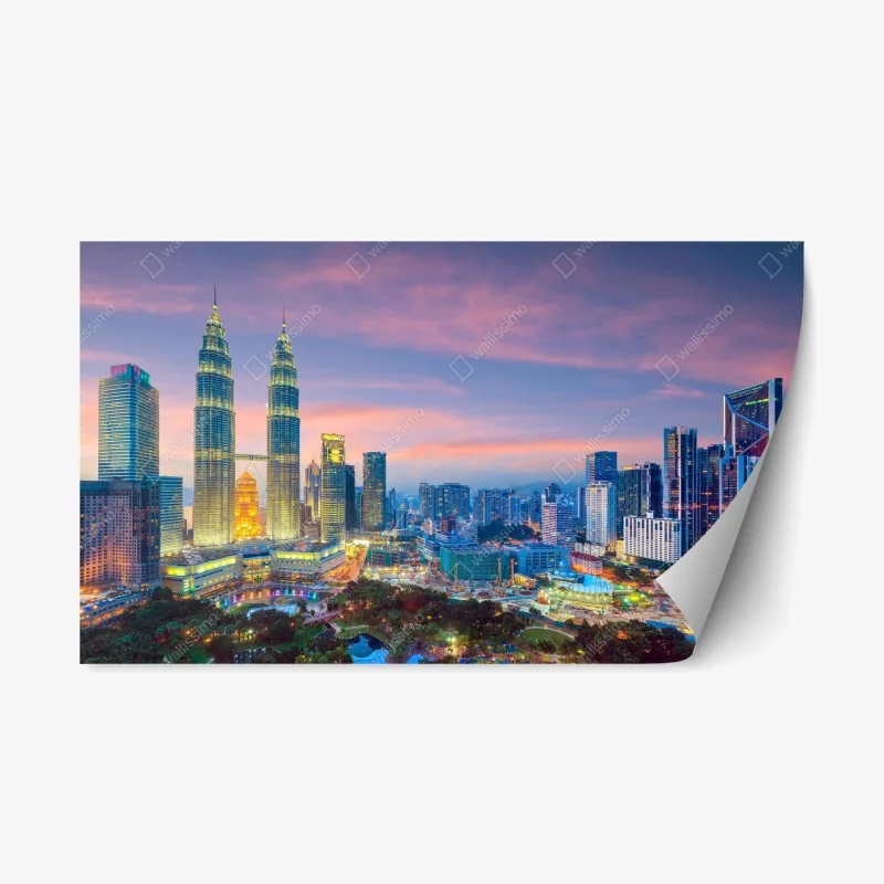 Adesivo riposizionabile tramonto a Kuala Lumpur: skyline con le torri gemelle