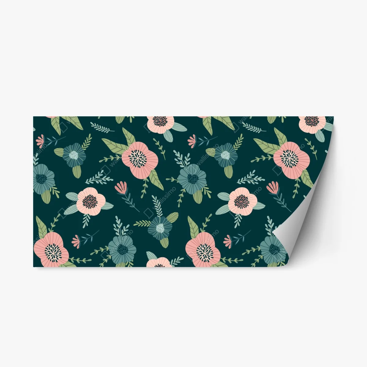 Adesivo riposizionabile motivo floreale elegante su sfondo verde scuro • Wallissimo® Adesivo riposizionabile motivo floreale elegante su sfondo verde scuro • Wallissimo®