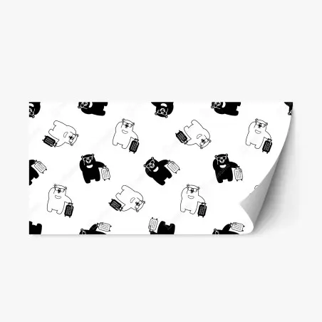 Adesivo riposizionabile orsetti viaggiatori in pattern minimal in bianco e nero • Wallissimo®