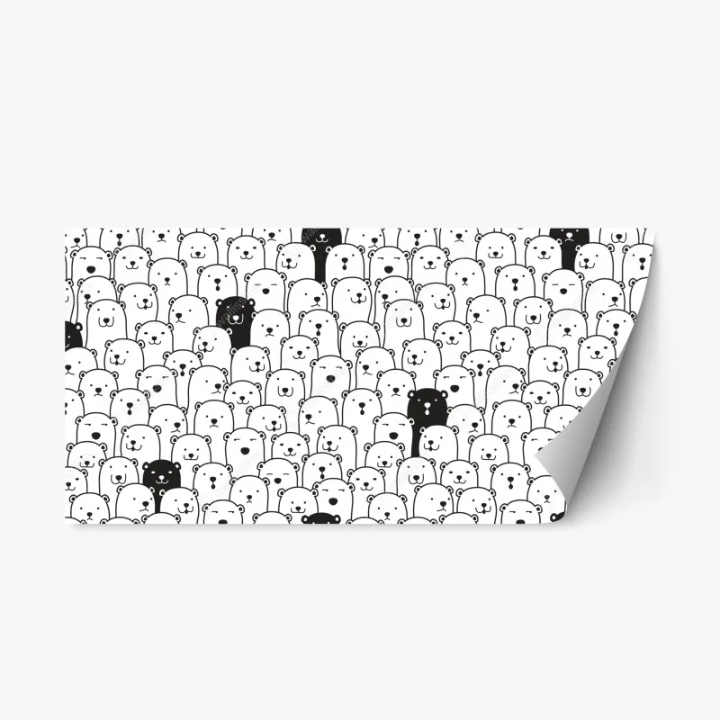 Adesivo riposizionabile motivo di orsi minimal in bianco e nero