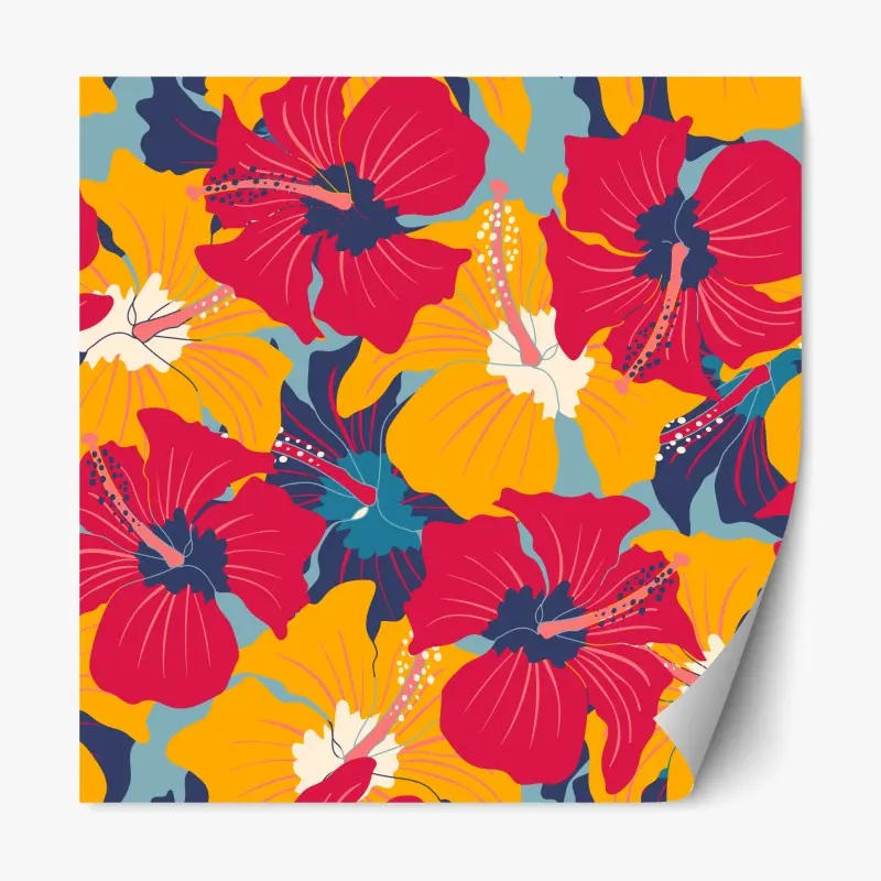 Adesivo riposizionabile motivo vintage tropicale di ibischi colorati