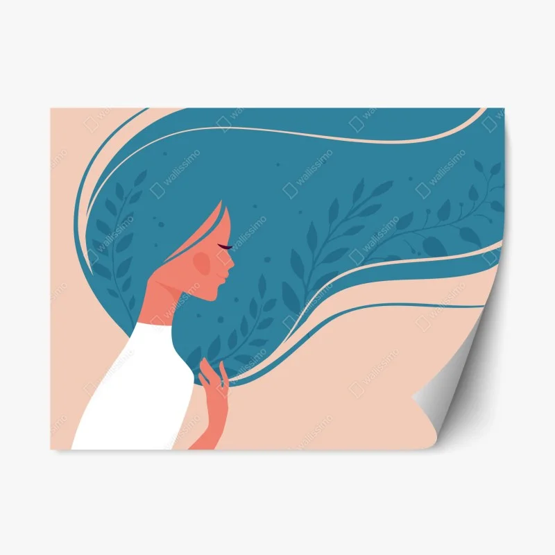 Adesivo riposizionabile ritratto floreale di donna in profilo