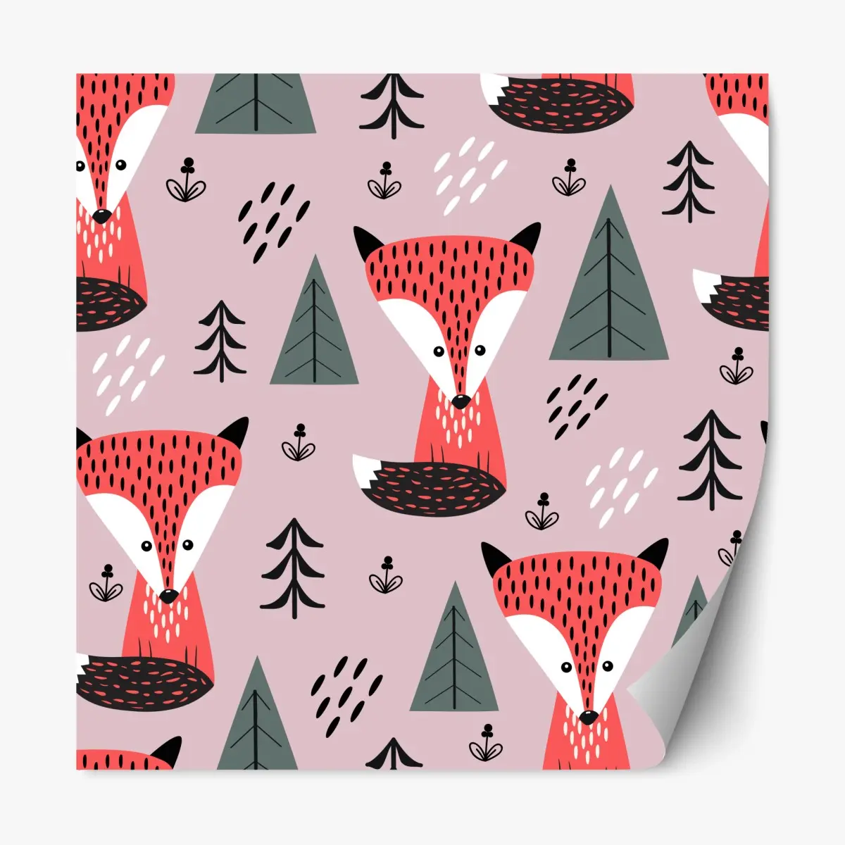Adesivo riposizionabile motivo giocoso di volpi rosa e alberi • Wallissimo®