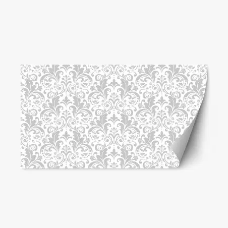 Adesivo riposizionabile motivo damascato elegante grigio e bianco • Wallissimo®