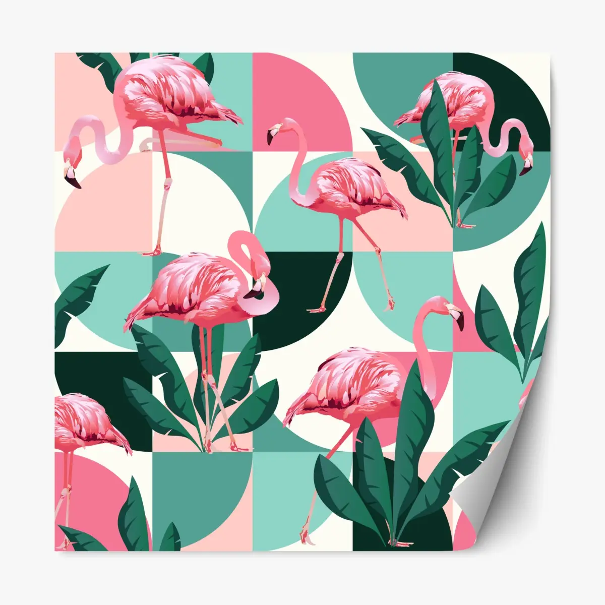 Adesivo riposizionabile motivo tropicale con fenicotteri rosa • Wallissimo®
