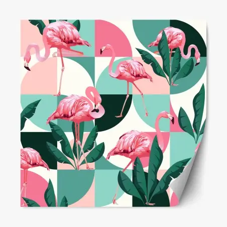 Adesivo riposizionabile motivo tropicale con fenicotteri rosa • Wallissimo®