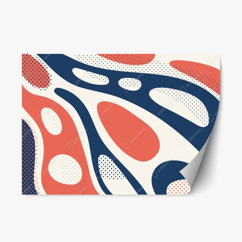 Adesivo riposizionabile composizione astratta pop art in toni corallo e blu