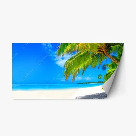 Adesivo riposizionabile paradiso tropicale con palme e sabbia bianca • Wallissimo®