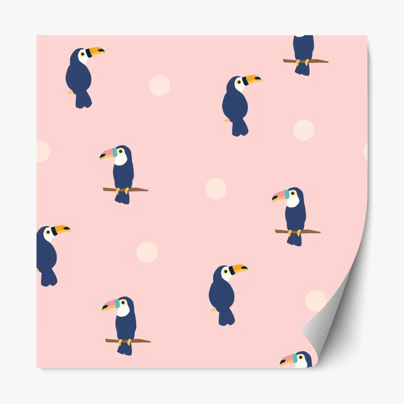 Adesivo riposizionabile tucani tropicali su sfondo rosa