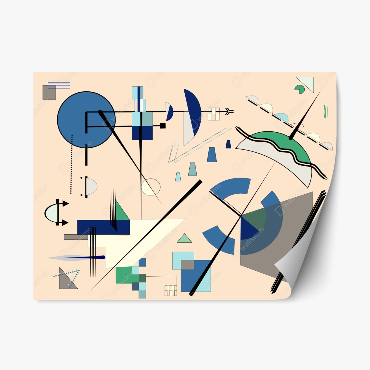 Adesivo riposizionabile composizione geometrica astratta in blu e verde • Wallissimo® Adesivo riposizionabile composizione geometrica astratta in blu e verde • Wallissimo®
