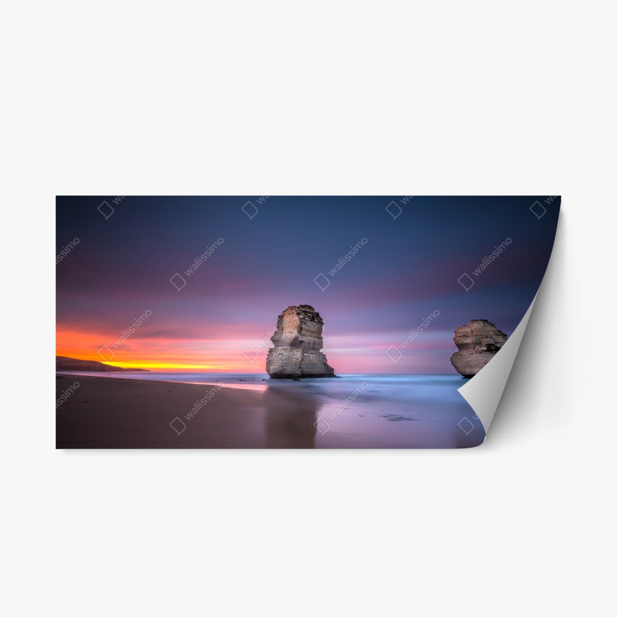 Adesivo riposizionabile tramonto tra faraglioni sul mare • Wallissimo®