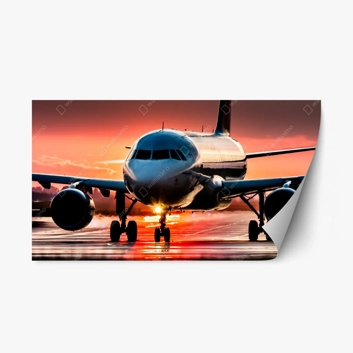 Adesivo riposizionabile aereo in pista al tramonto • Wallissimo®