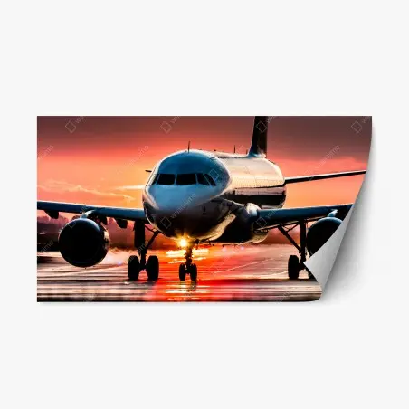 Adesivo riposizionabile aereo in pista al tramonto • Wallissimo®