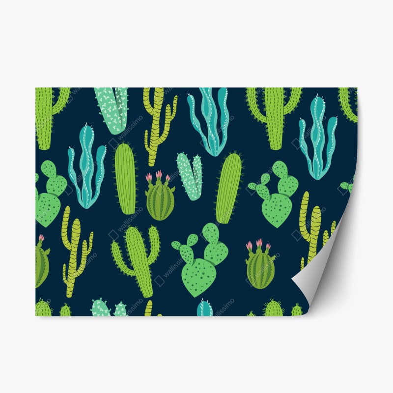 Adesivo riposizionabile pattern di cactus e succulente in tonalità verdi