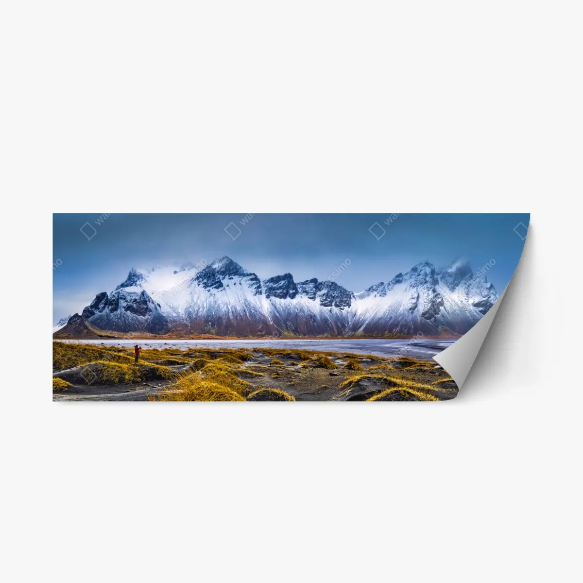 Adesivo riposizionabile panoramica Vestrahorn: costa selvaggia di Stokksnes, Islanda • Wallissimo®