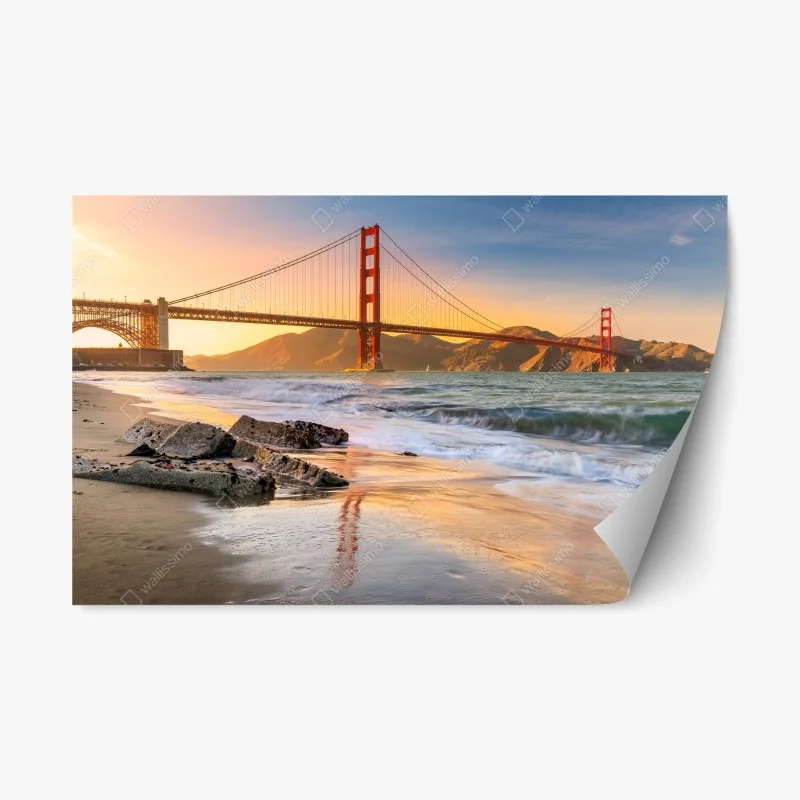 Adesivo riposizionabile tramonto dorato sul Golden Gate