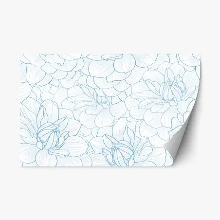 Adesivo riposizionabile motivo floreale a linee sottili color azzurro • Wallissimo®